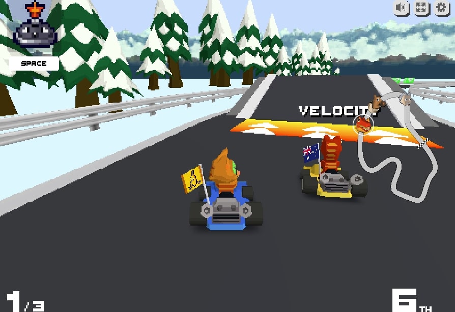 Be careful with the yellow lines - they are acceleration lines, if you haven't mastered the steering wheel, this line will make you lose control of the car in the Kart Bros game at Smash-karts.